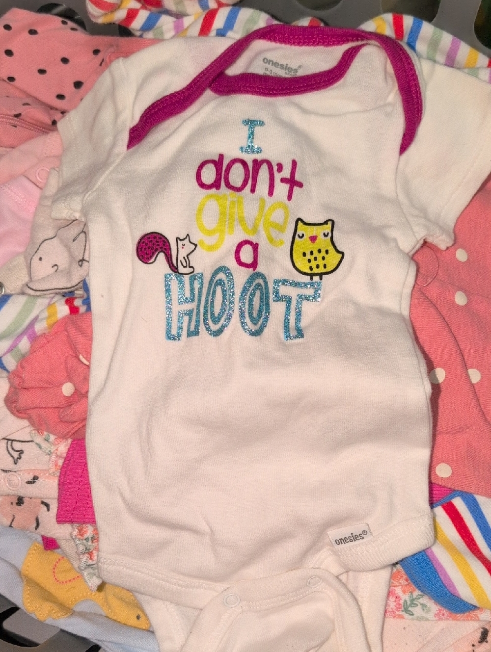 ❤️‍🔥10/$10❤️‍🔥 Baby Girls Onesies White & Pink Hoot Owl Onesie Size 0-3M